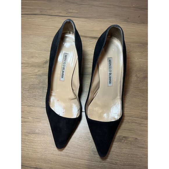 Manolo Blahnik Black Suede Pointed Toe Heels Size 5 Womens - Picture 3 of 10